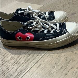 Comme des Garcons PLAY Black and White Converse Chucks Sneakers with Red Heart